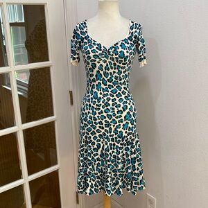 Vintage Y2K 💙🐆 Betsey Johnson Blue Leopard Sweater Dress, Size Small